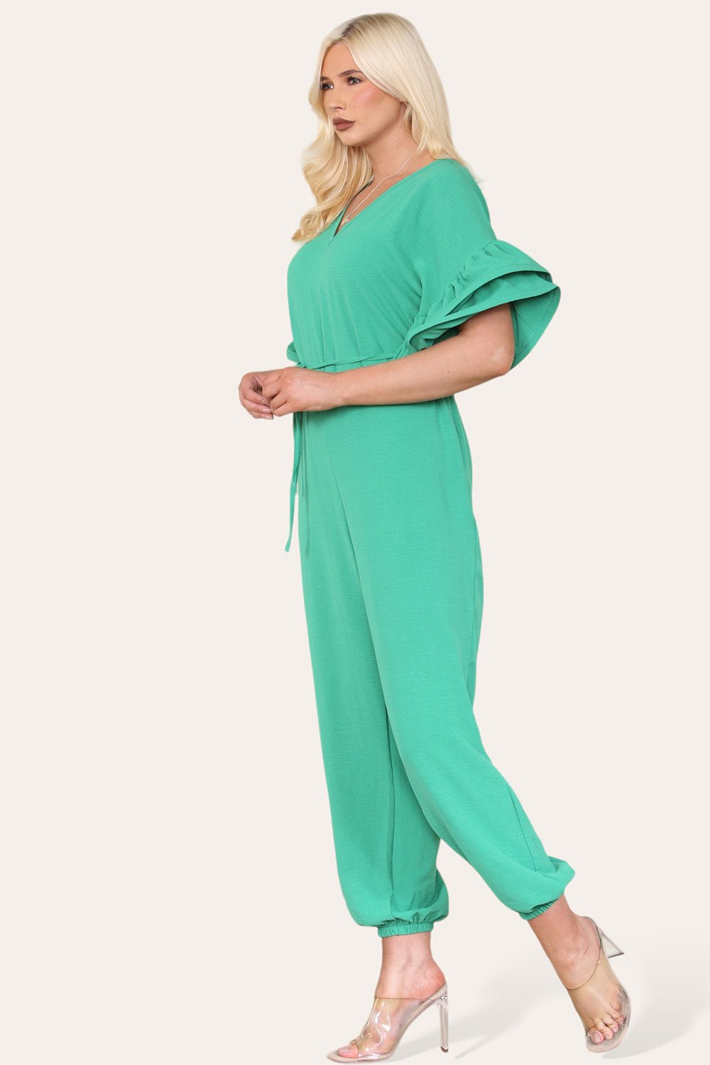 Ruffle Sleeves Frill Tie Jumpsuit Playsuits & Jumpsuits WearAll