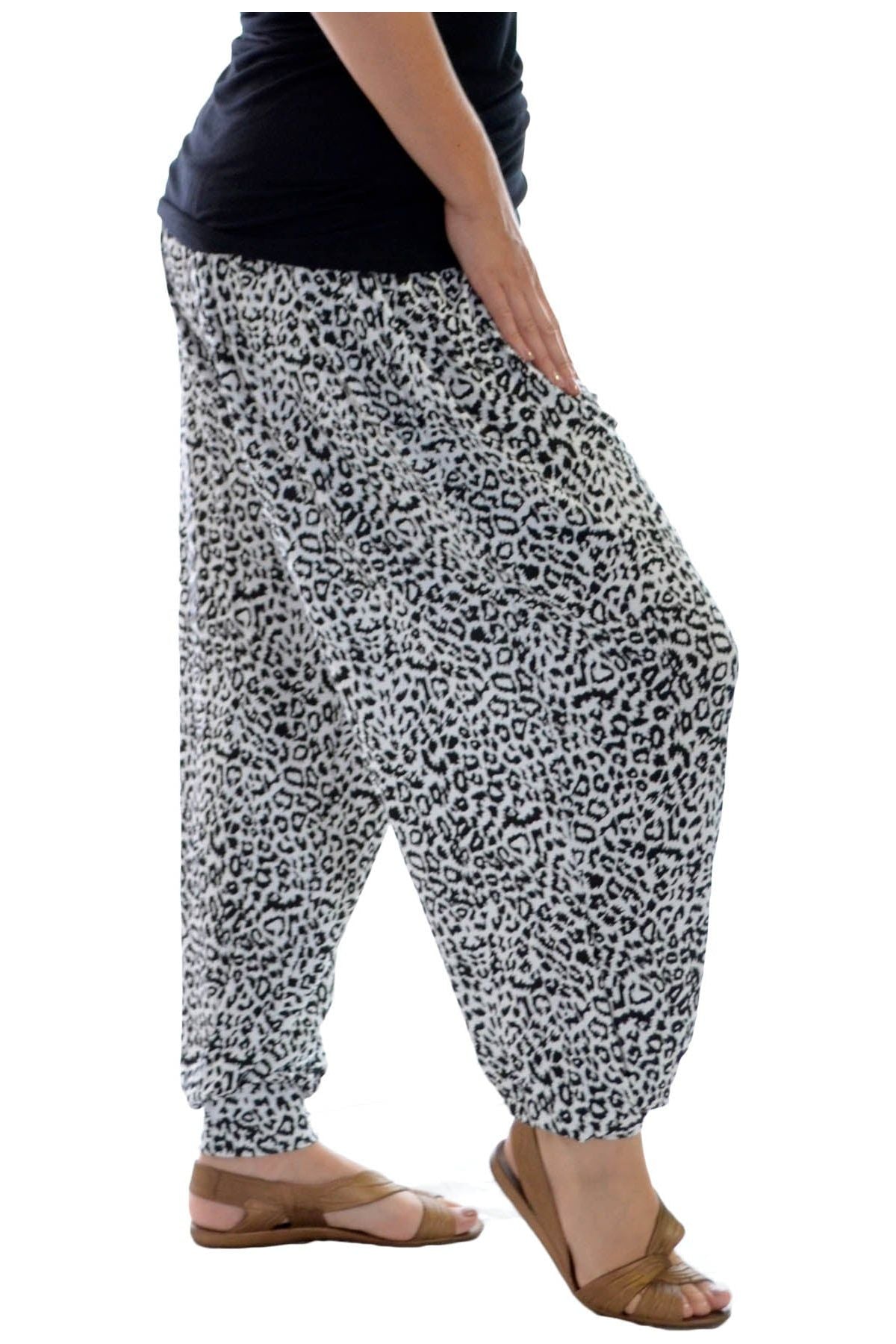 Plus Size Animal Print Harem Trousers Trousers WearAll Black White Animal 16-18