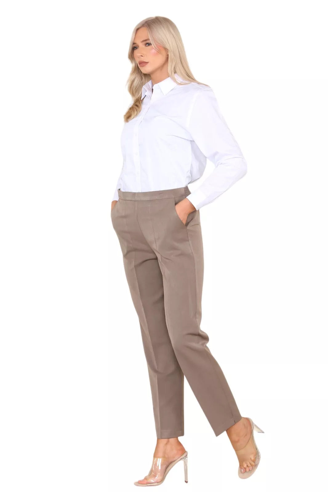Half Elasticated Pocket Trouser - Blue, Taupe, White Trousers WearAll