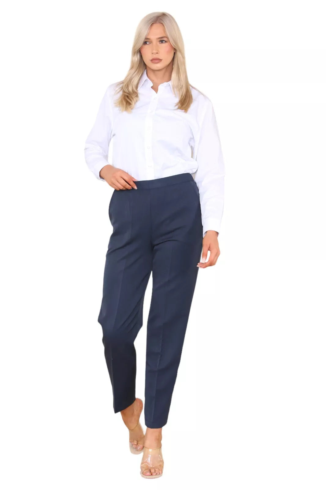 Half Elasticated Pocket Trouser - Blue, Taupe, White Trousers WearAll Blue 8 25