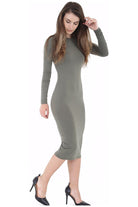 Bodycon Stretch Plain Midi Dress Dress WearAll Khaki 8-10