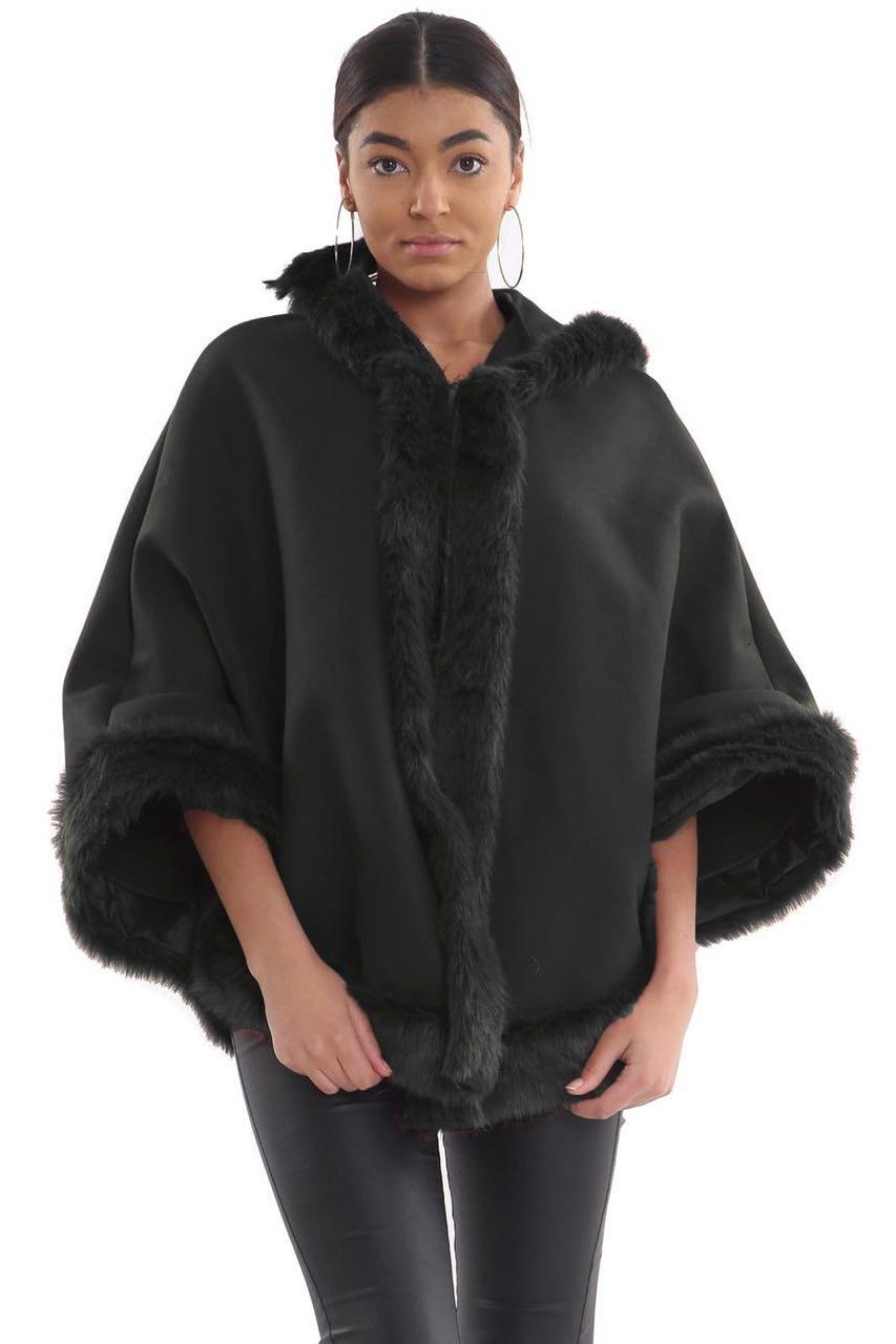 Faux Fur Trim Hood Cape Tops WearAll