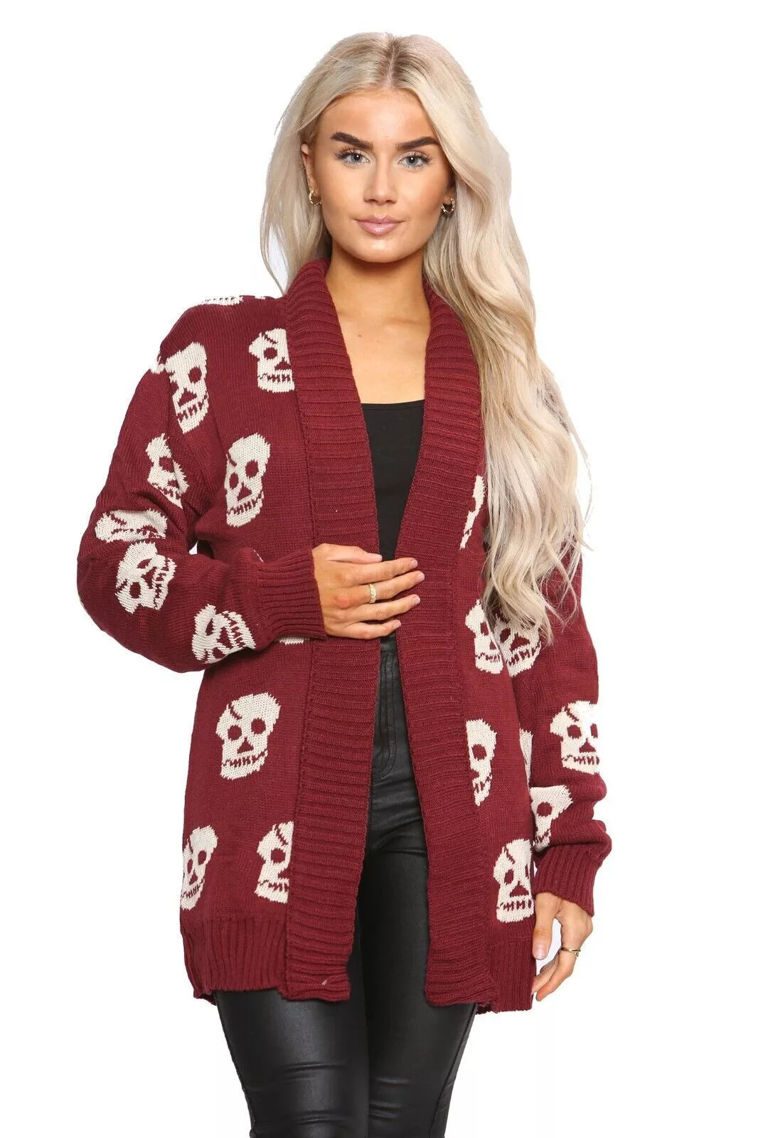 Knitted Skull Cardigan Jumper & Cardigan WearAll Wine 16-18