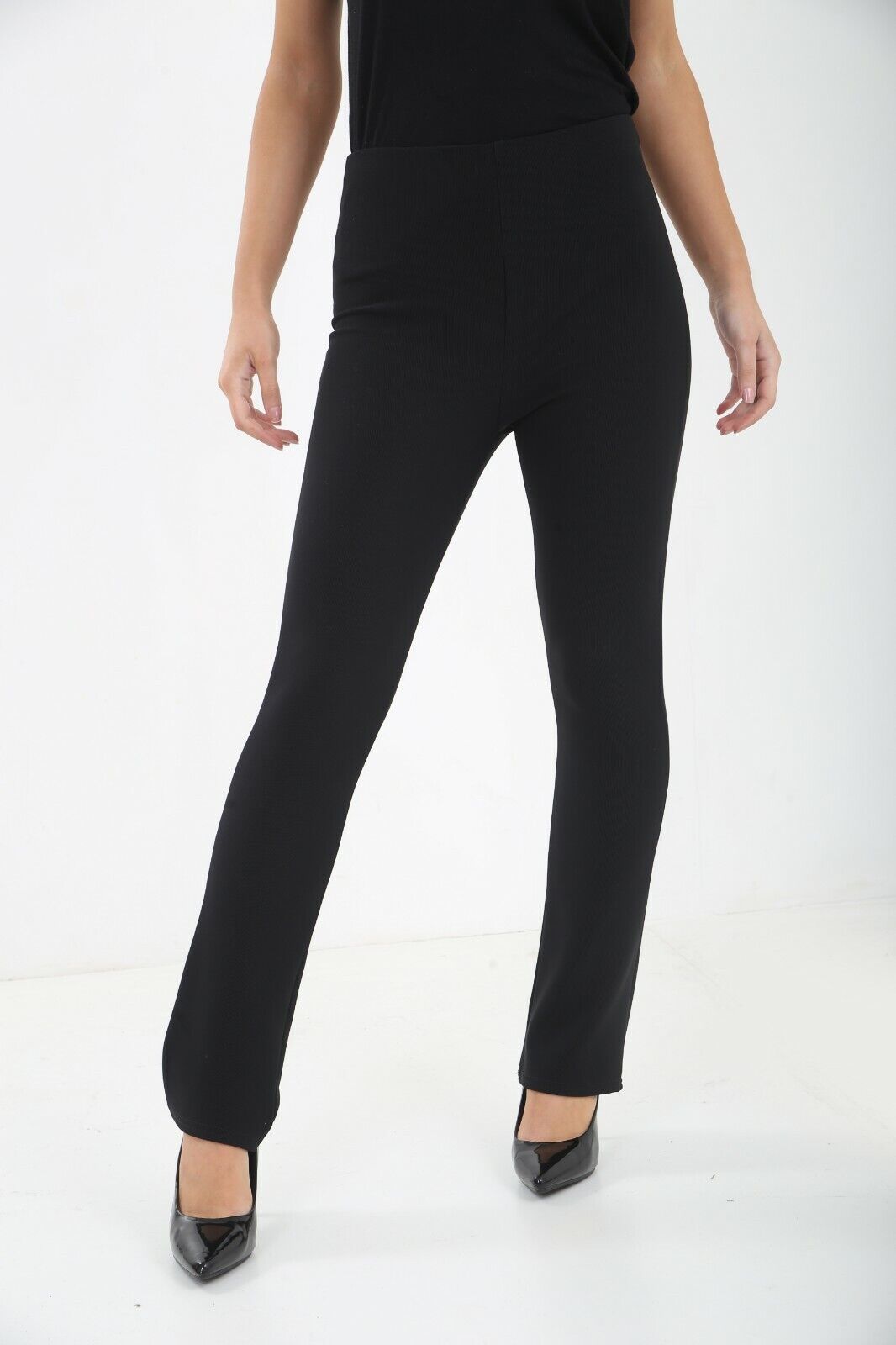 Straight Leg Stretch Ribbed Trouser Trousers WearAll Black 8-10