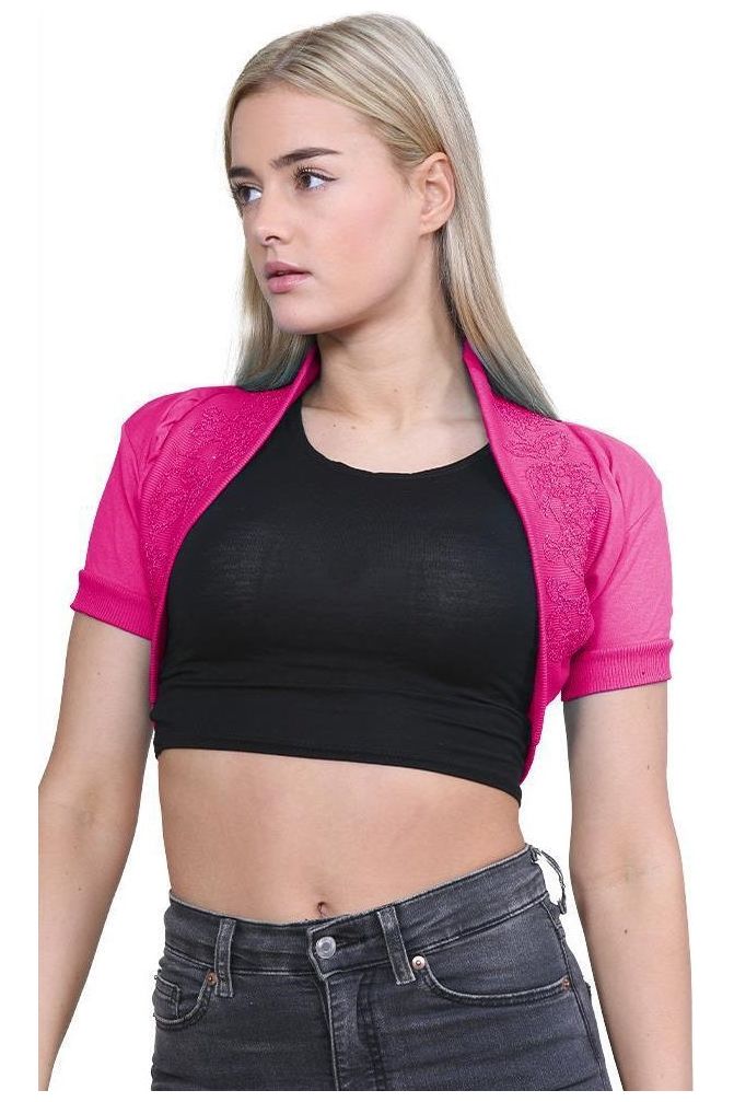 Short Sleeve Beaded Shrug Tops WearAll