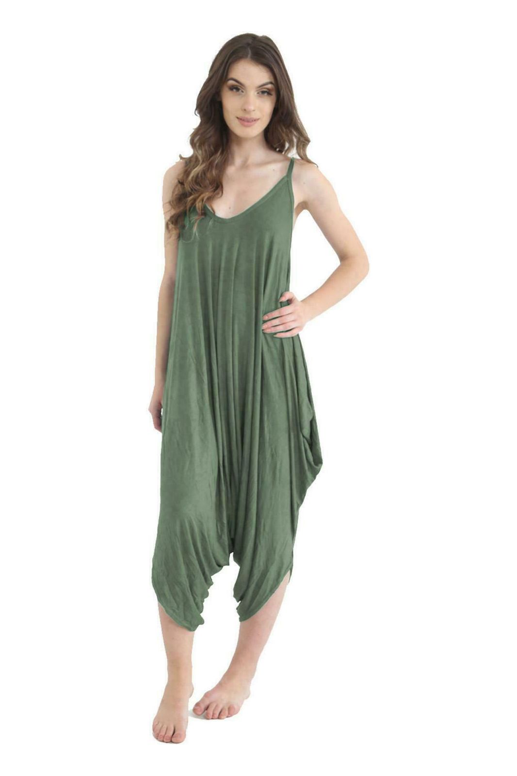 Plus Size Lagenlook Strappy Baggy Harem Jumpsuit 16-22 Jumpsuit WearAll Light Khaki One Size Fits 16-22