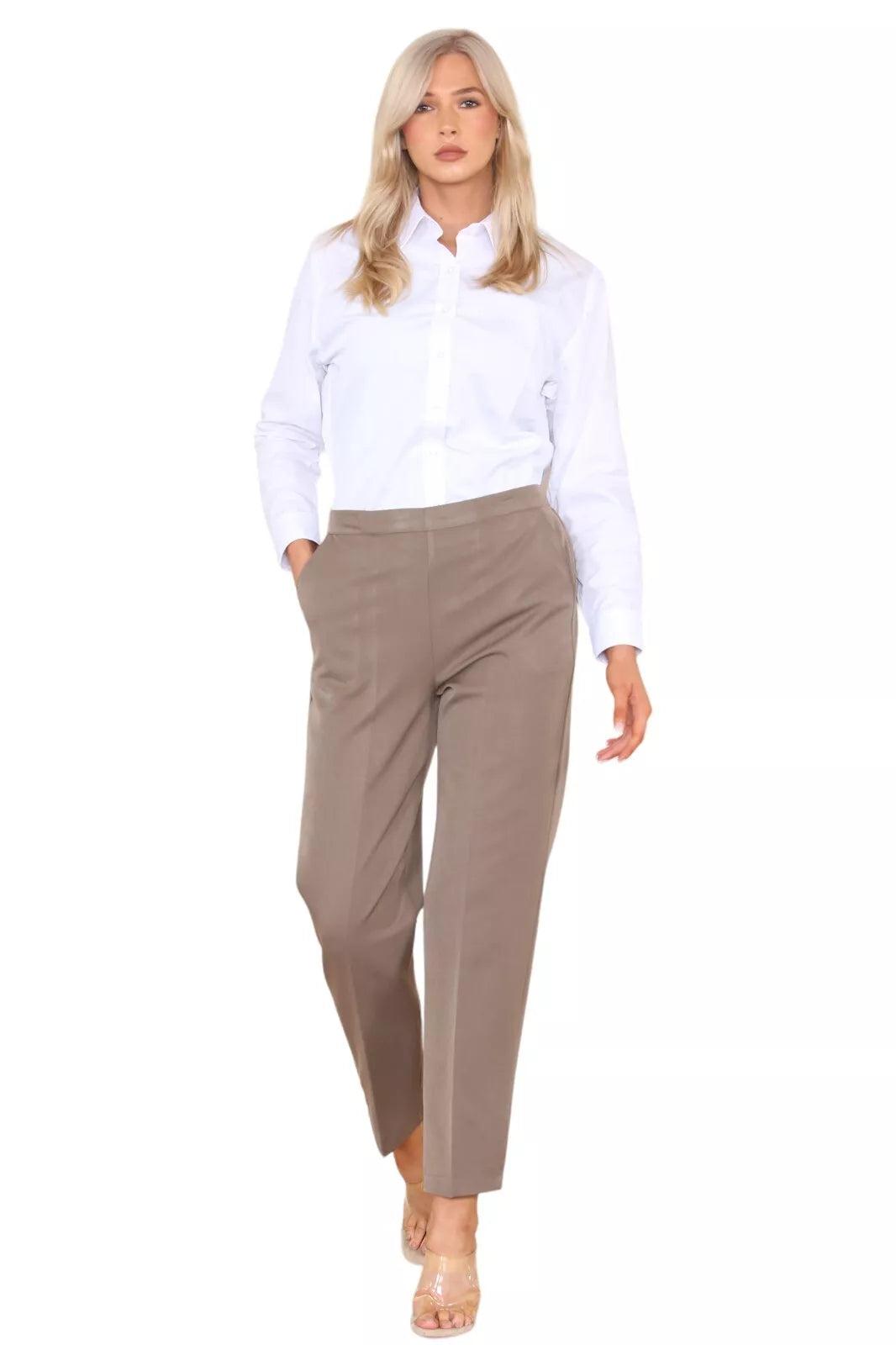 Half Elasticated Pocket Trouser - Blue, Taupe, White Trousers WearAll