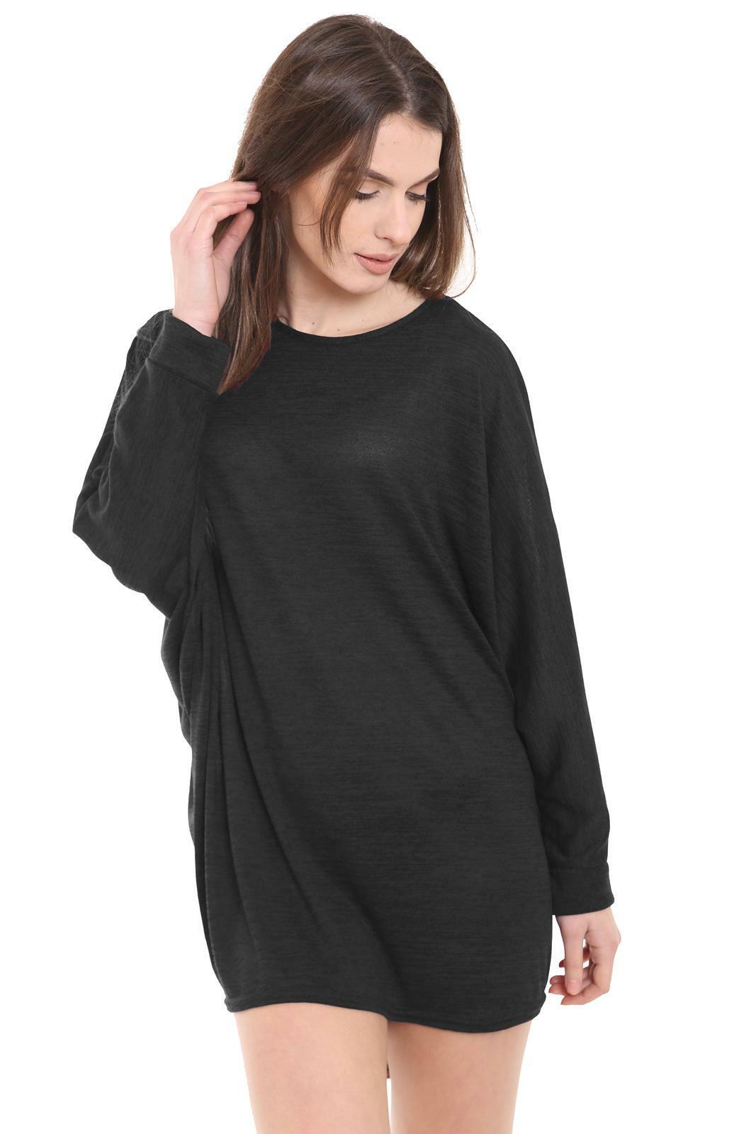 Plus Size Plain Batwing Dip Hem Baggy Top Tops WearAll Black 16-18