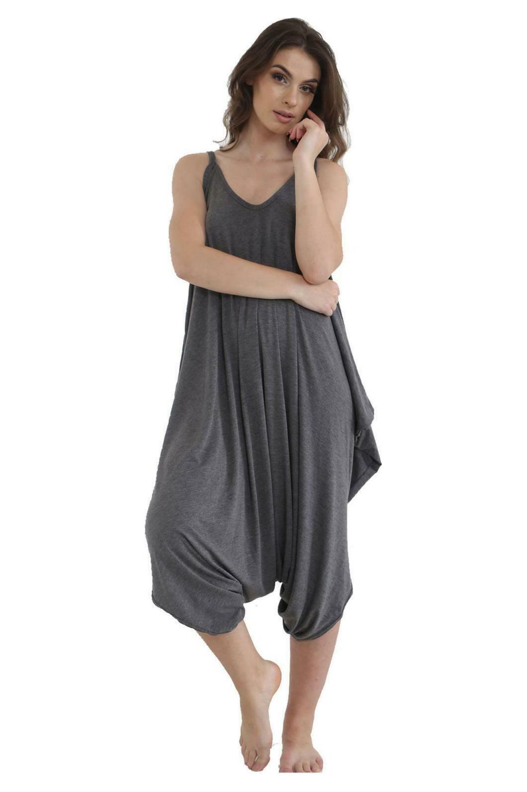 Lagenlook Strappy Baggy Harem Jumpsuit 10-16 Jumpsuit WearAll Dark Grey One Size Fits 10-16