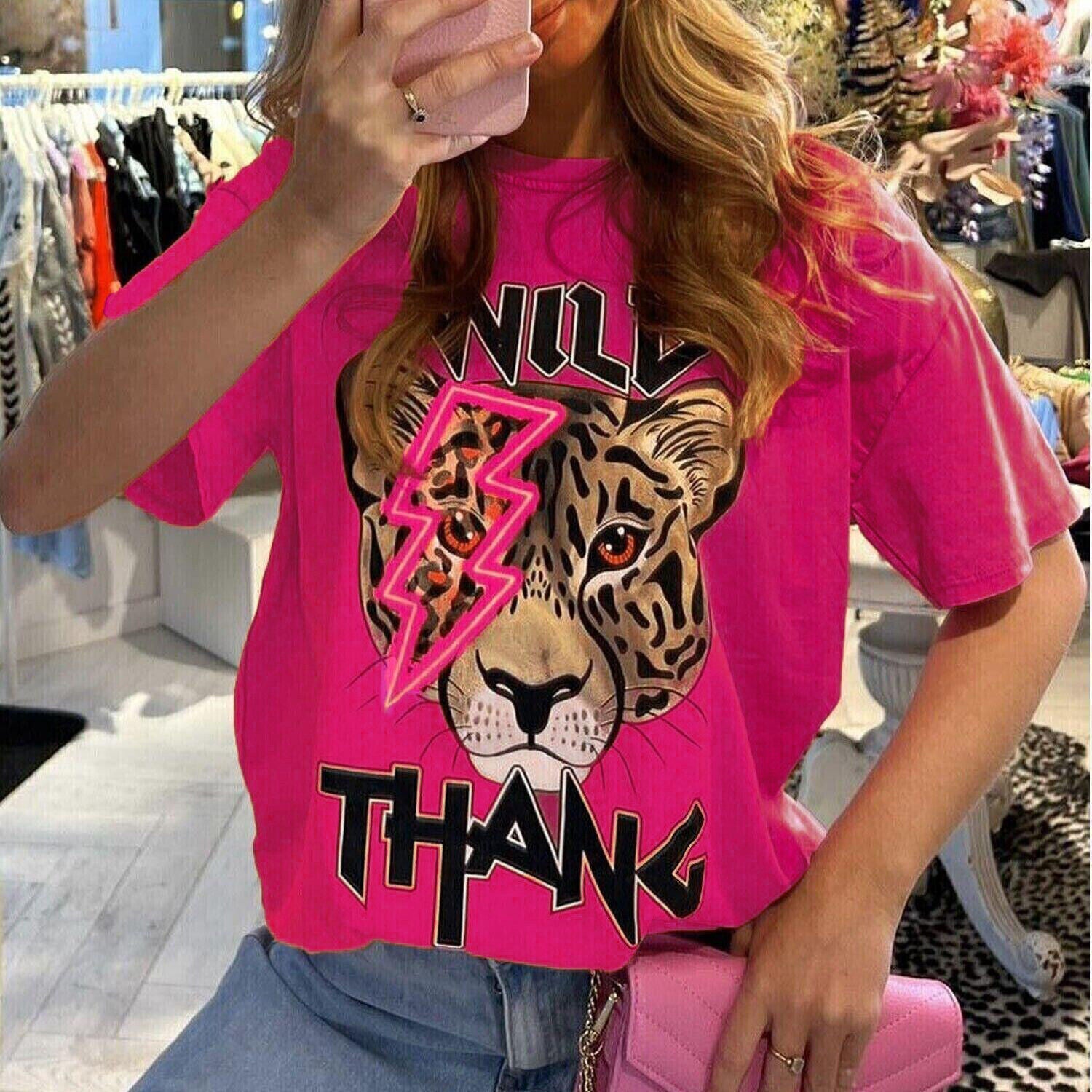 Tiger Print T-Shirt WearAll Hot Pink 16-18