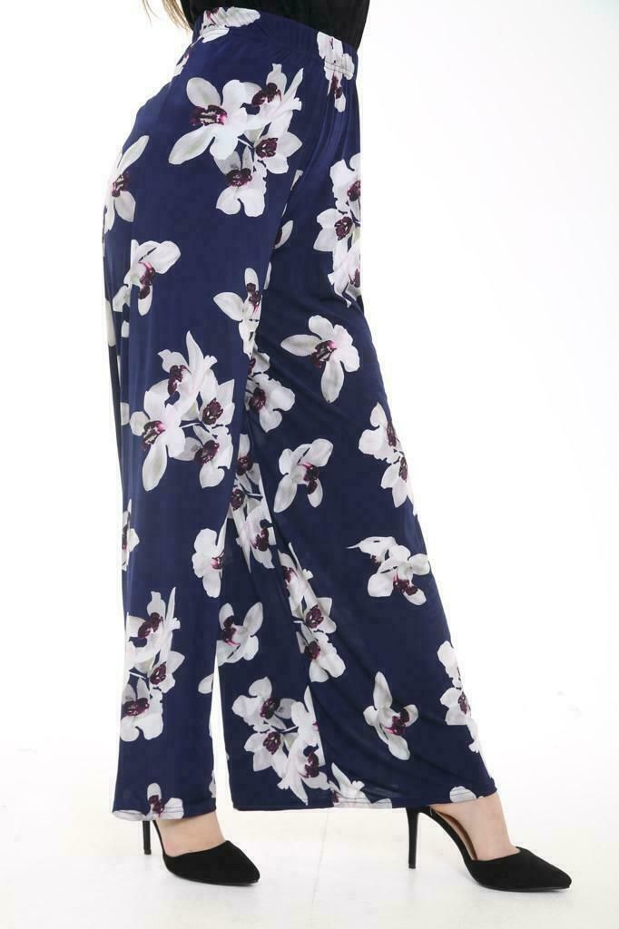 Plus Size White Lily Floral Print Palazzo Trouser Palazzo WearAll