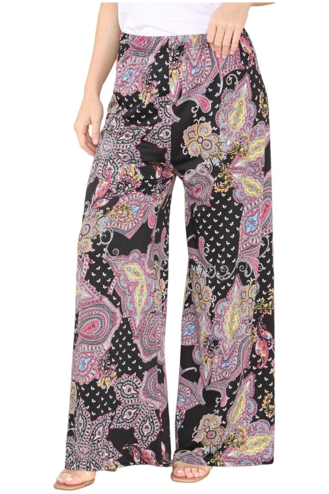 Wine Paisley Print Wide Leg Palazzo Trouser Palazzo WearAll Navy 12-14