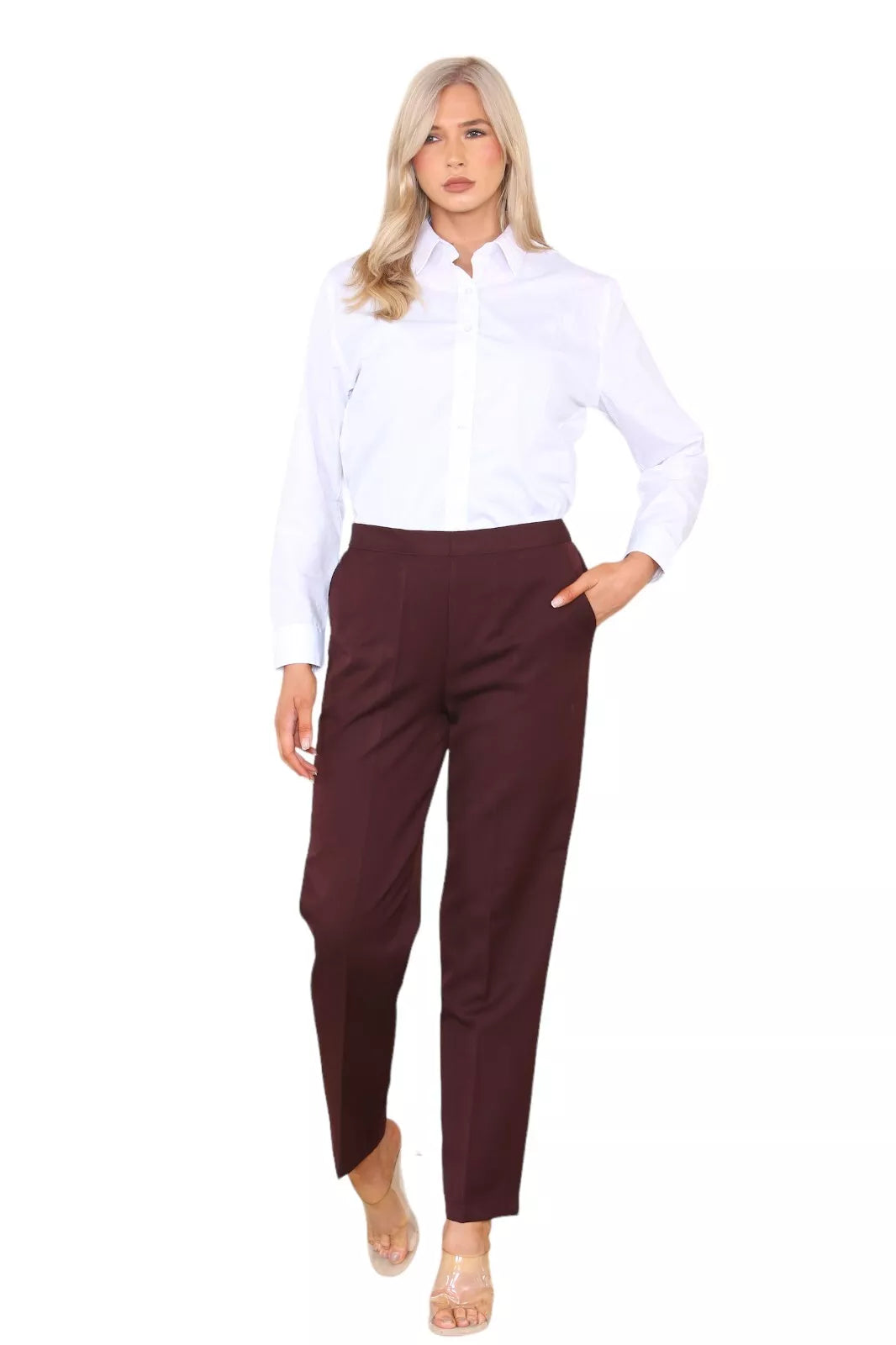 Half Elasticated Pocket Trouser - Wine Color Trousers WearAll