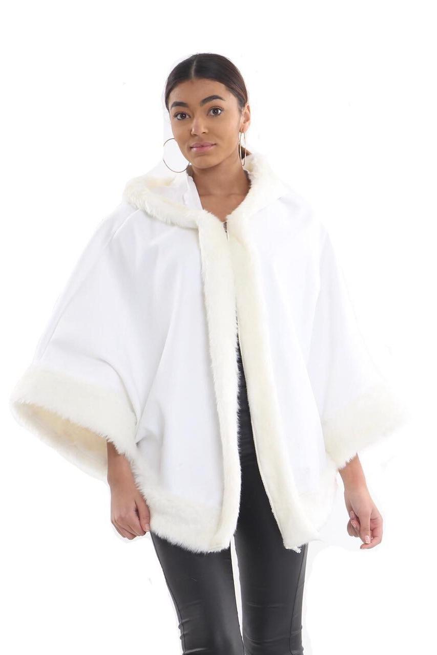 Faux Fur Trim Hood Cape Tops WearAll