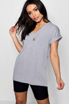 Plus Size Short Turn Up Sleeve Baggy Top Tops WearAll Light Grey 16-18