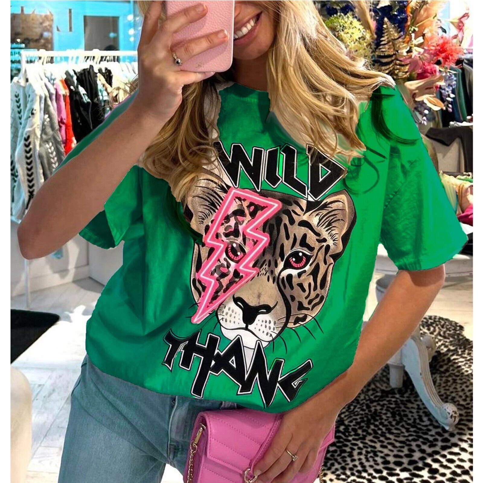 Tiger Print T-Shirt WearAll Jade Green 16-18