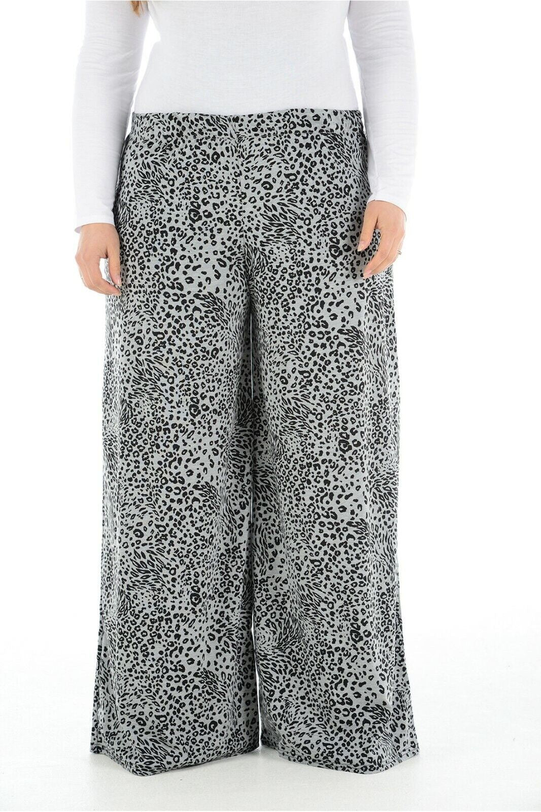 Dark Grey Animal Print Palazzo Trouser Palazzo WearAll