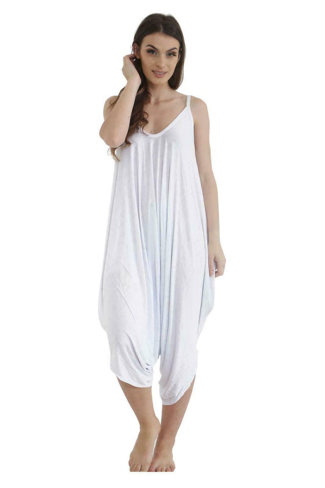 Plus Size Lagenlook Strappy Baggy Harem Jumpsuit 16-22 Jumpsuit WearAll White One Size Fits 16-22