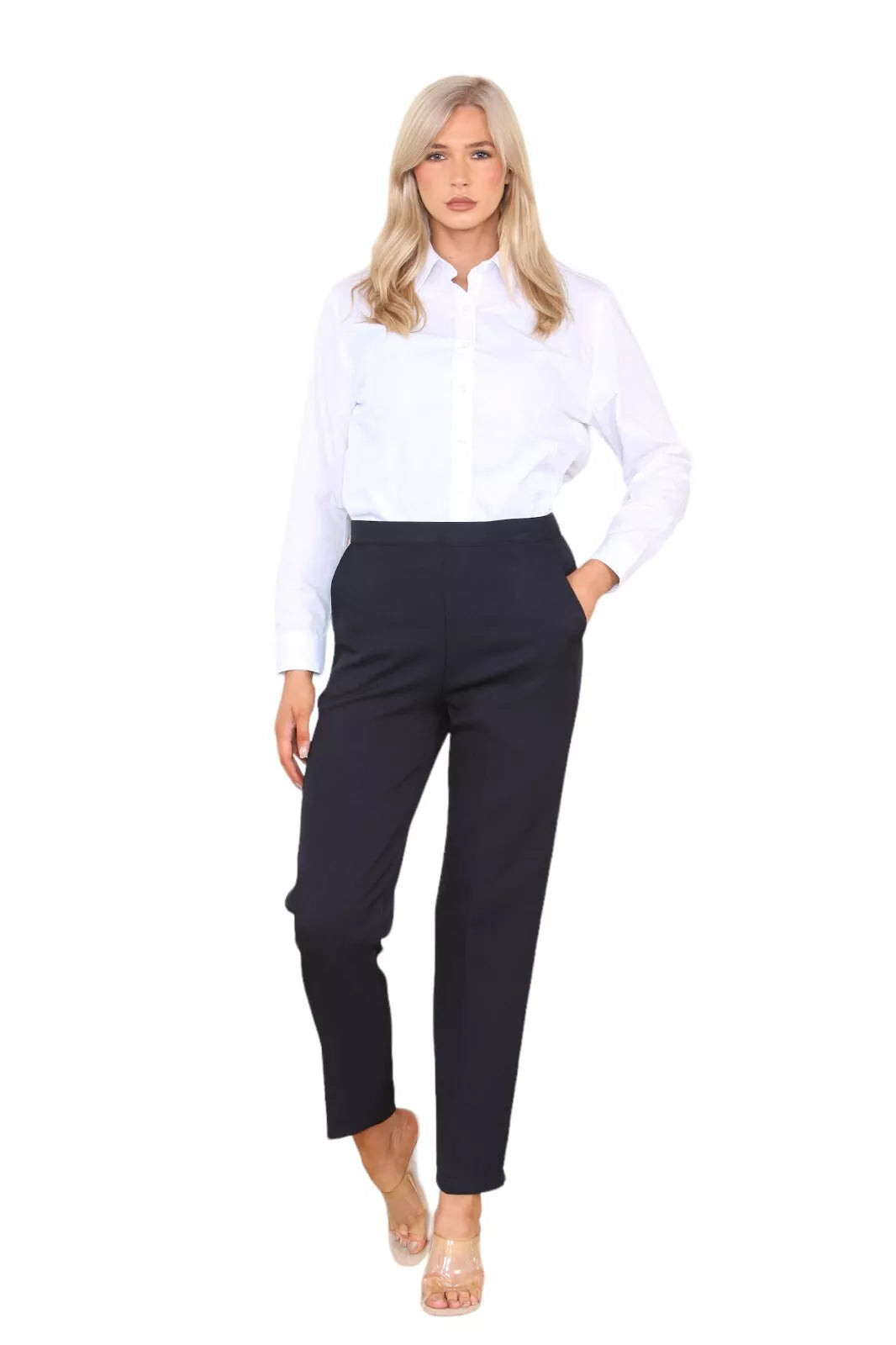 Half Elasticated Pocket Trouser - Black, Dark Green, Stone Trousers WearAll Black 8 25