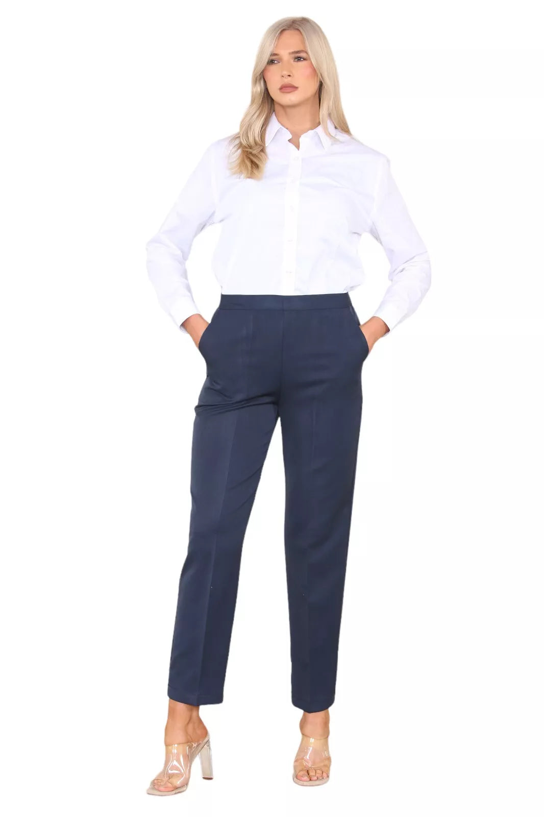 Half Elasticated Pocket Trouser - Blue, Taupe, White Trousers WearAll