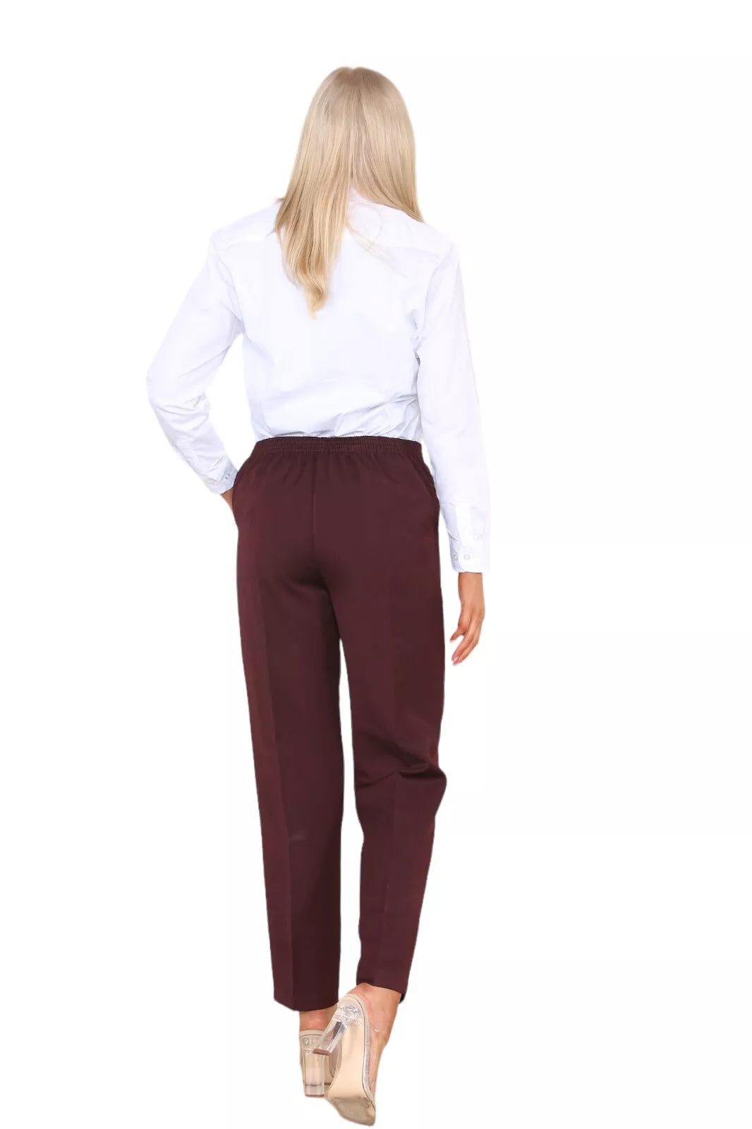 Half Elasticated Pocket Trouser - Wine Color Trousers WearAll