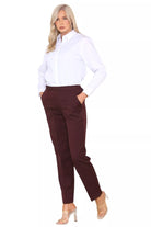 Half Elasticated Pocket Trouser - Wine Color Trousers WearAll Wine 8 25