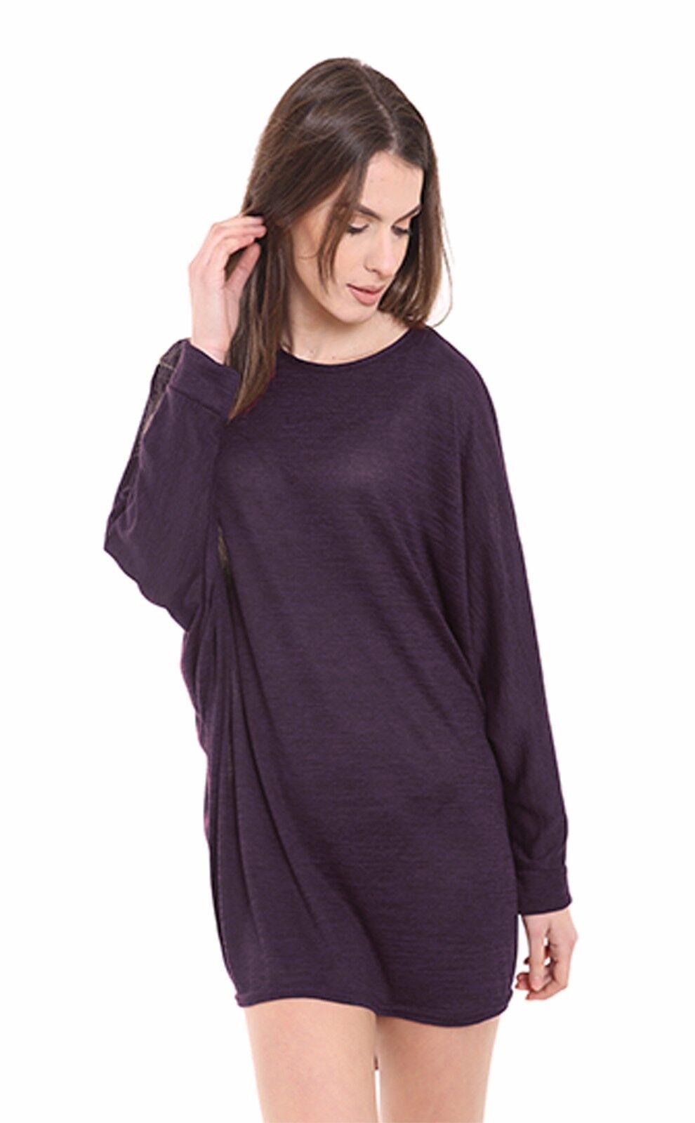 Plus Size Plain Batwing Dip Hem Baggy Top Tops WearAll