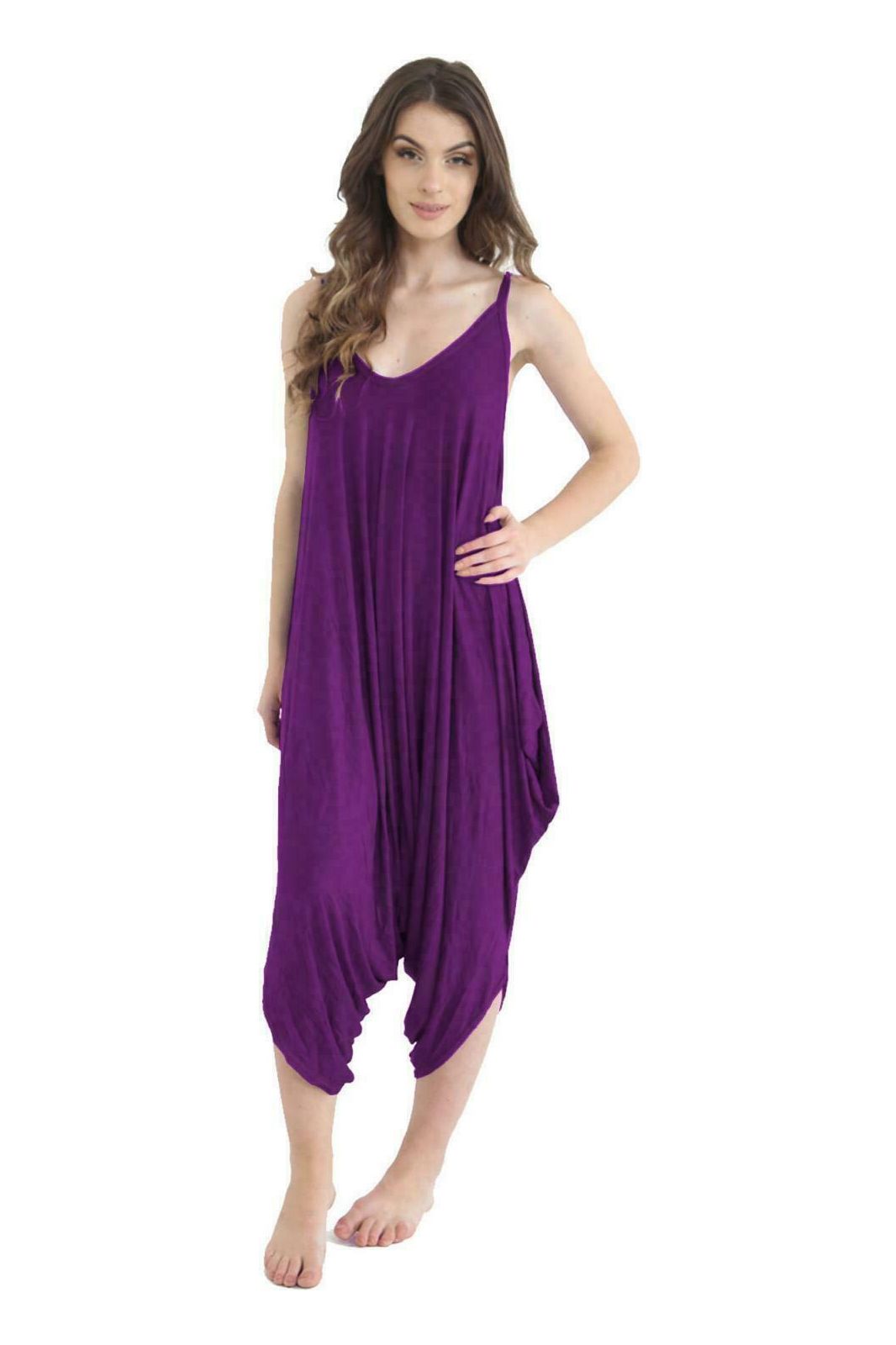 Plus Size Lagenlook Strappy Baggy Harem Jumpsuit 16-22 Jumpsuit WearAll Purple One Size Fits 16-22