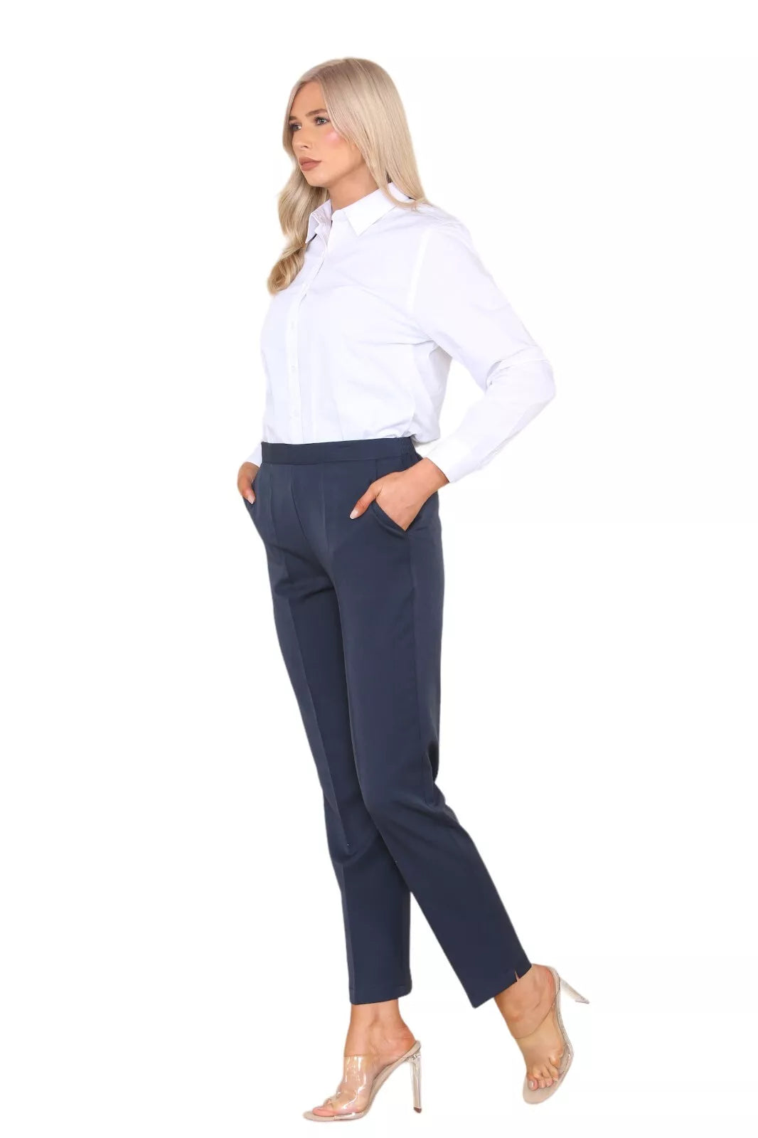 Half Elasticated Pocket Trouser - Blue, Taupe, White Trousers WearAll
