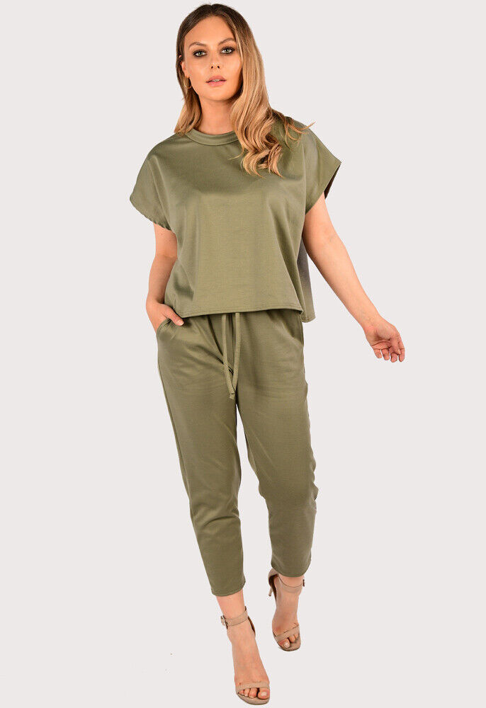 Boxy Short Sleeved Round Neck Two Piece Loungewear Tracksuit Loungewear WearAll khaki 16-18