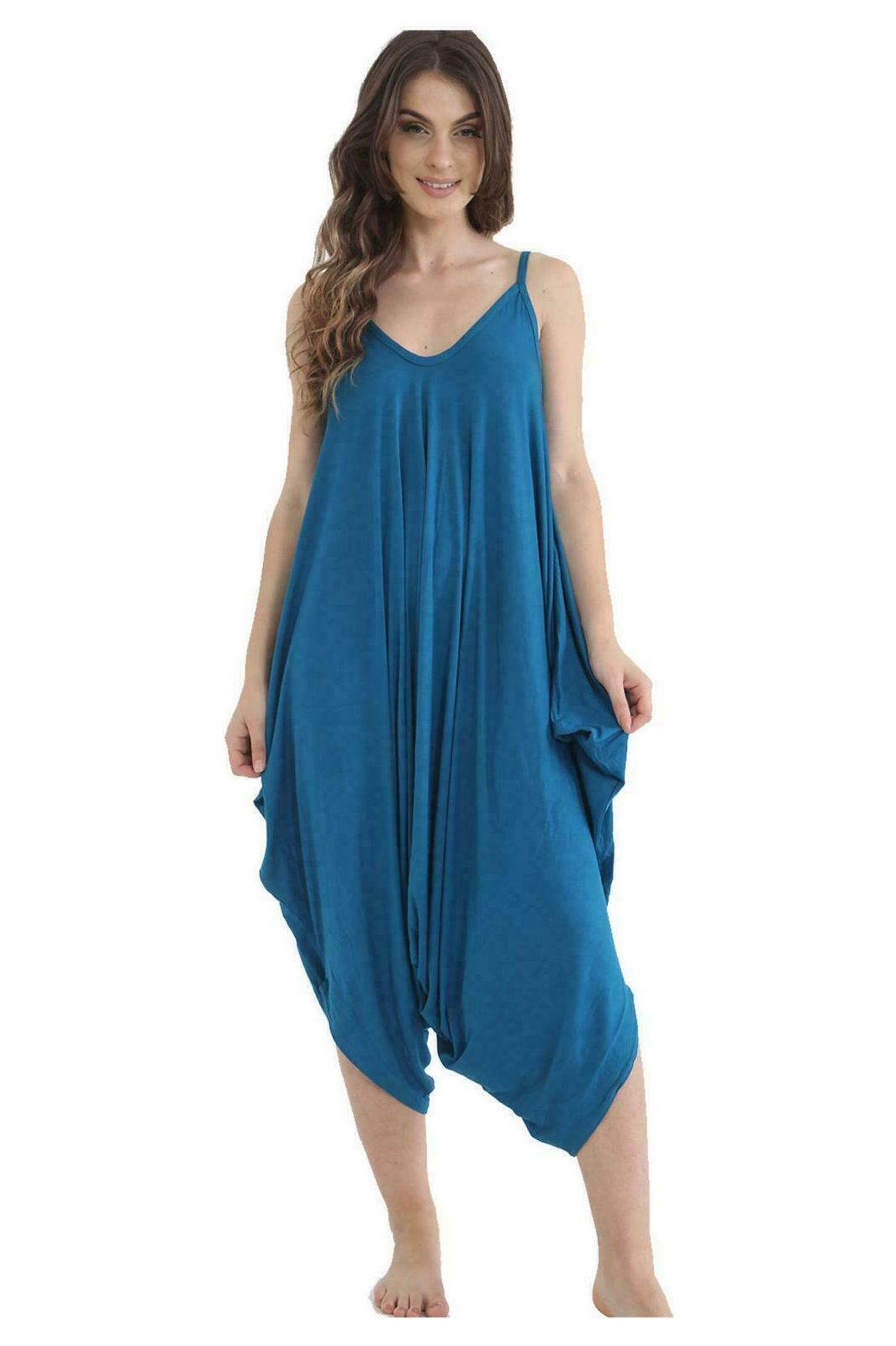 Plus Size Lagenlook Strappy Baggy Harem Jumpsuit 16-22 Jumpsuit WearAll Teal One Size Fits 16-22