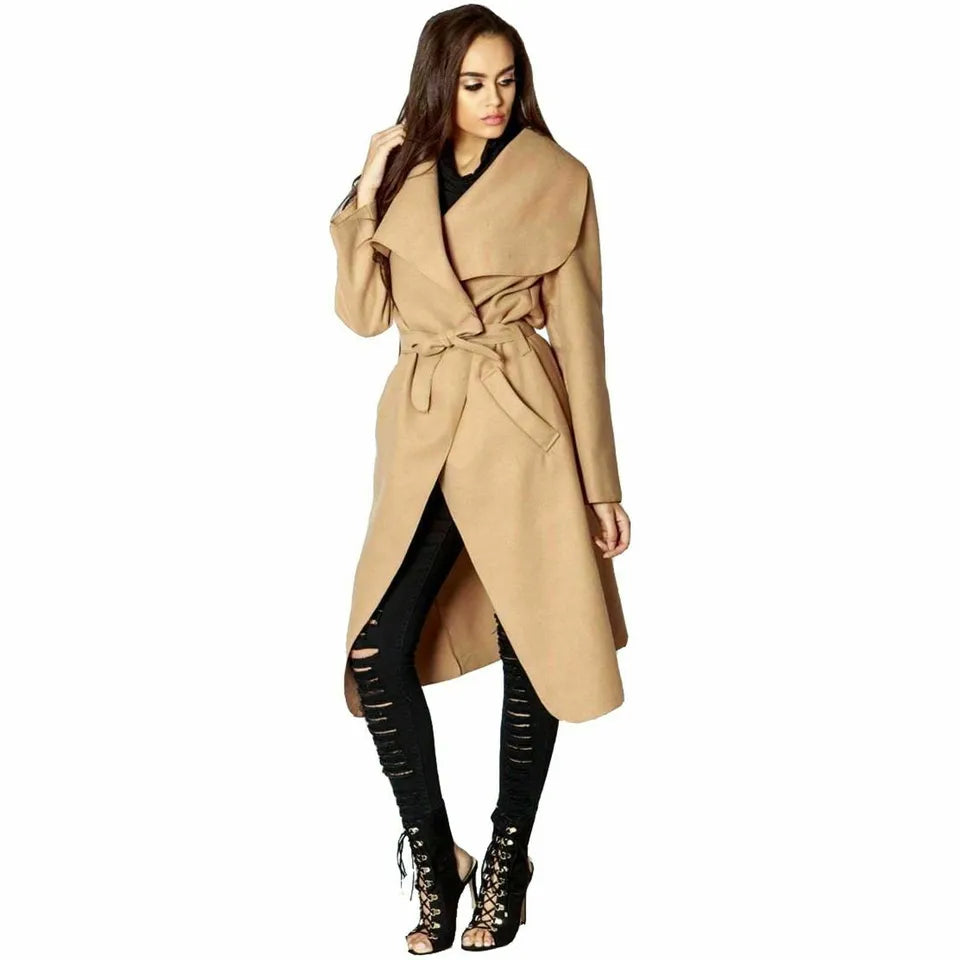 Plus Size Long Belt Pocket Open Coat cardigan WearAll Camel 16-22