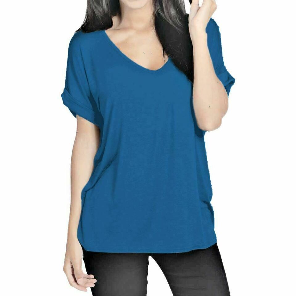 Plus Size Short Turn Up Sleeve Baggy Top Tops WearAll Teal 16-18