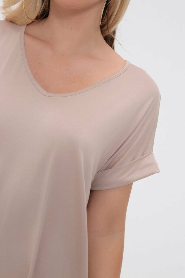 Plus Size Short Turn Up Sleeve Baggy Top Tops WearAll Nude 16-18