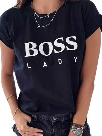 Boss Lady Printed T-Shirt Shirts & Tops WearAll Black 8-10