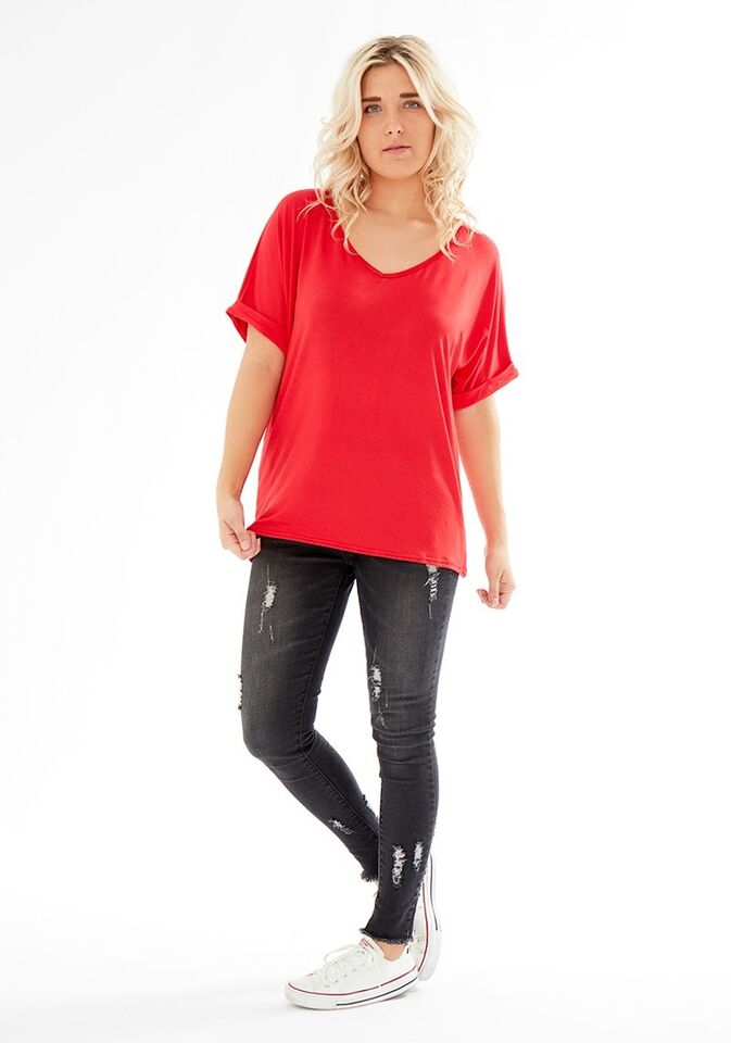 Plus Size Short Turn Up Sleeve Baggy Top Tops WearAll