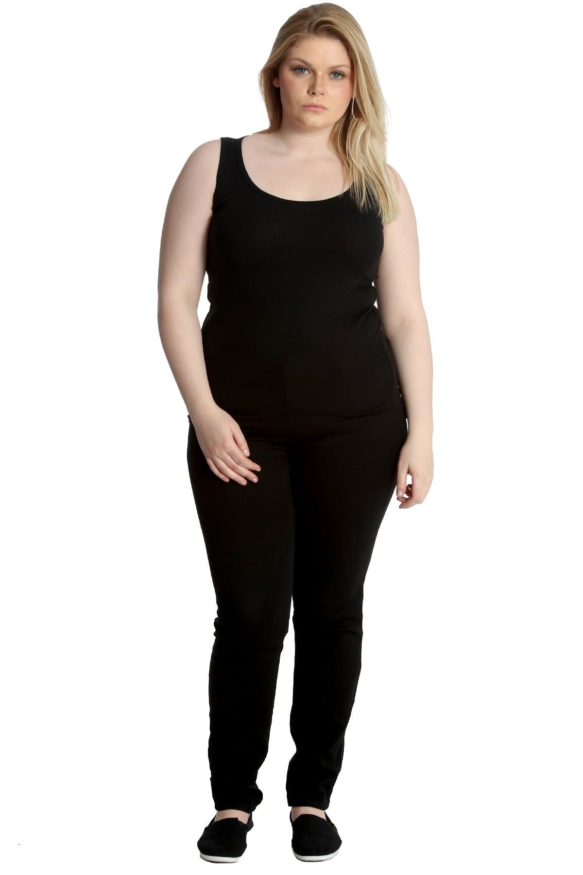 Plain Ribbed Neck Vest Top Tops WearAll