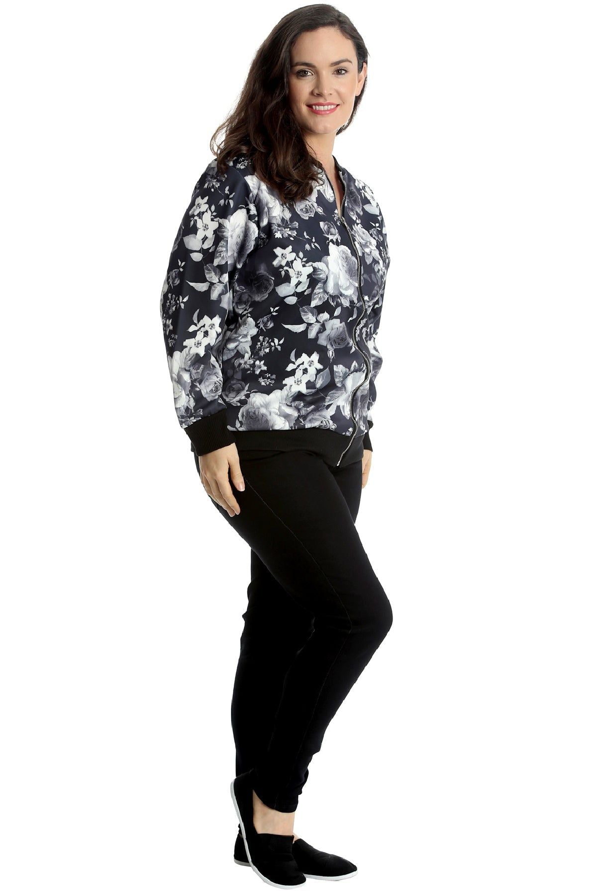 Rose Print Floral Bomber Jacket Top Jacket WearAll