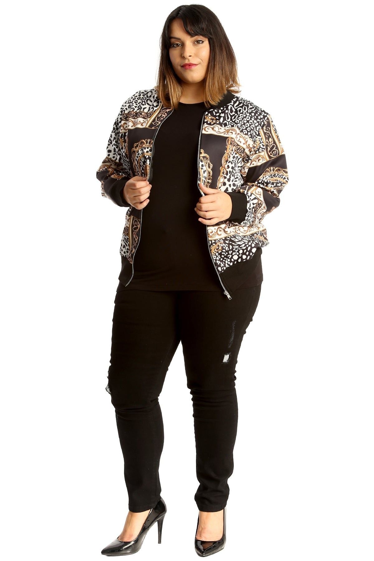 Plus Size Baroque Paisley Print Bomber Jacket Jacket WearAll