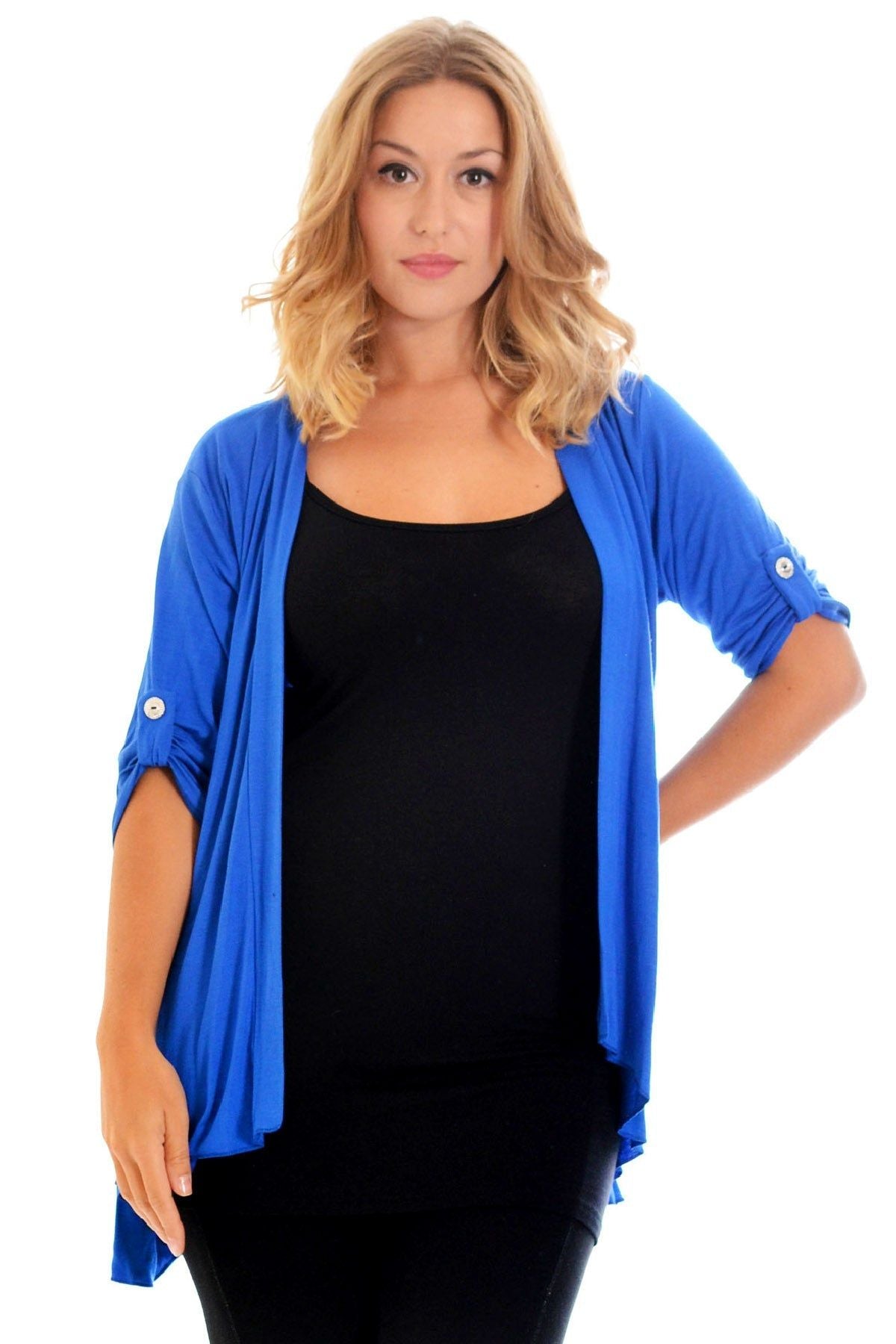 Button Open Cardigan Stretch Top cardigan WearAll Blue 14