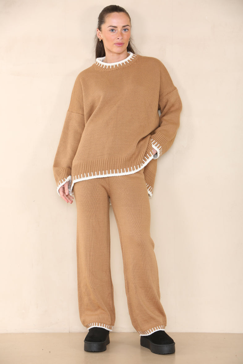 Loungewear Wavy Edge Round Neck Pullover & Wide Leg Pants Co-ord Loungewear WearAll