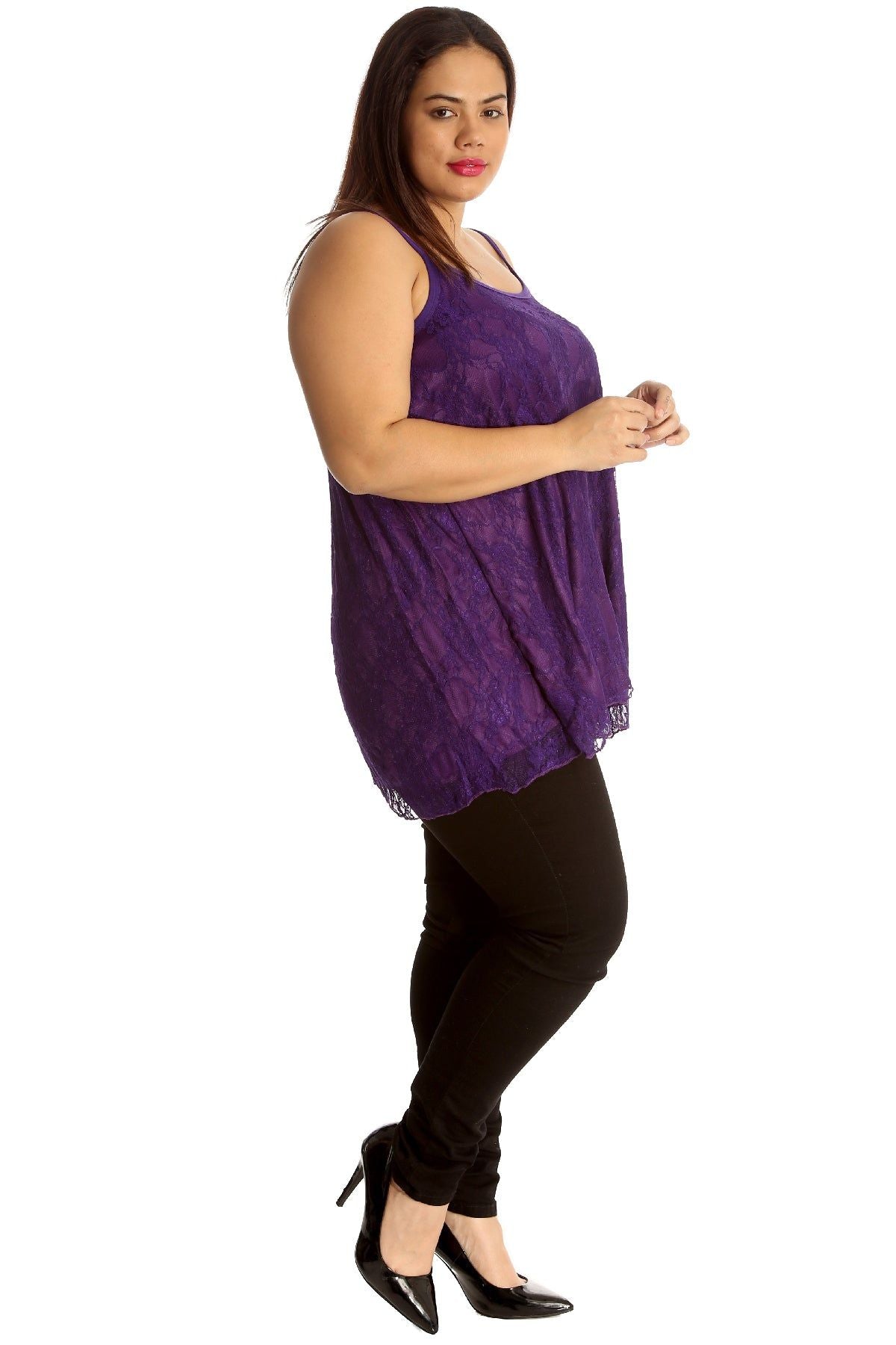 Lace Chiffon Sheer Lined Swing Vest Tops WearAll