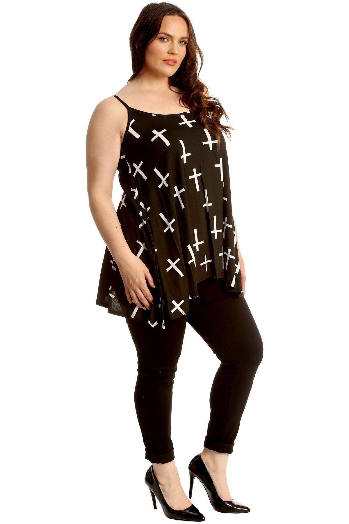 Black White Cross Print Strappy Dress Vest Top Dress WearAll