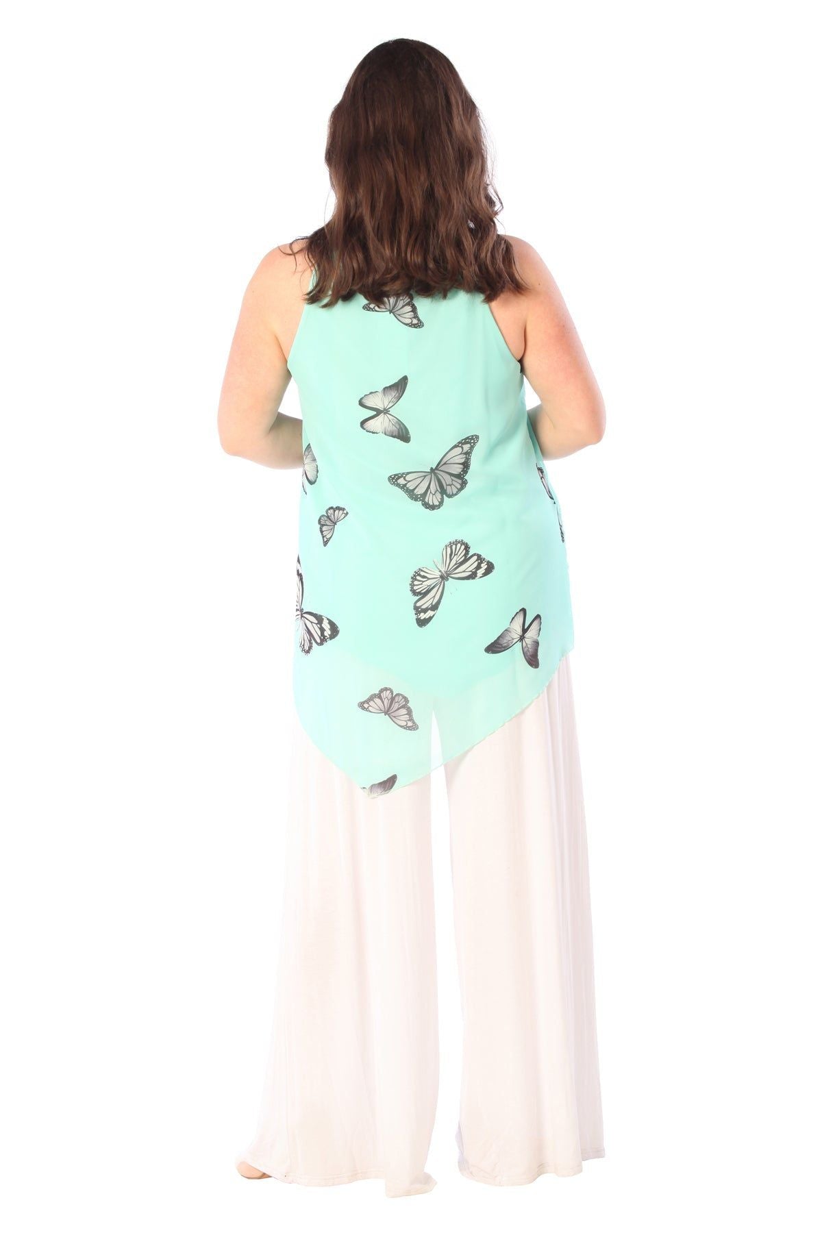 Chiffon Butterfly Print Lined Vest Top Tops WearAll
