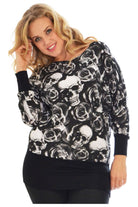 Skull Rose Print Batwing Top Tops WearAll Skull Rose 14