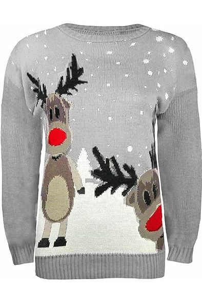 Merry Christmas Snowflake Jumper- Wine Black Navy Blue Grey Red Tops WearAll Twin Reinder Grey 8-10