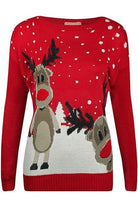 Merry Christmas Snowflake Jumper- Wine Black Navy Blue Grey Red Tops WearAll Twin Reinder Red 8-10