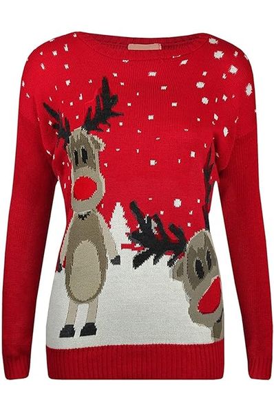 Merry Christmas Snowflake Jumper- Wine Black Navy Blue Grey Red Tops WearAll Twin Reinder Red 8-10