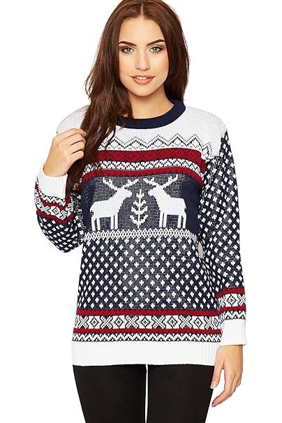 Merry Christmas Snowflake Jumper- Wine Black Navy Blue Grey Red Tops WearAll Two Reinder 8-10