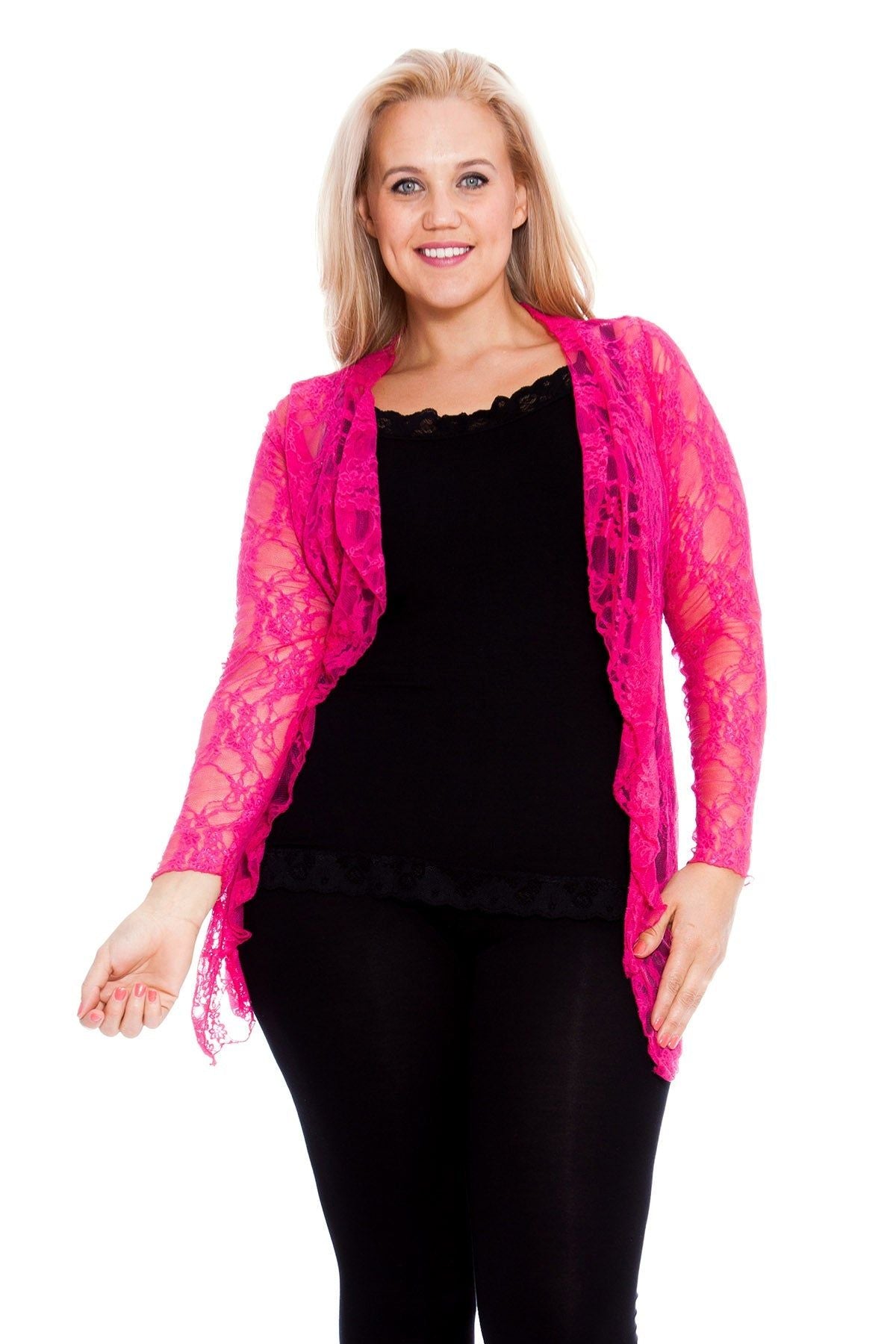 Floral Lace Open Cardigan Waterfall Top Tops WearAll